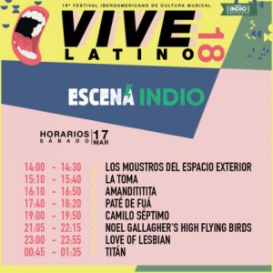 vive latino 2018 - horario escena indio sabado